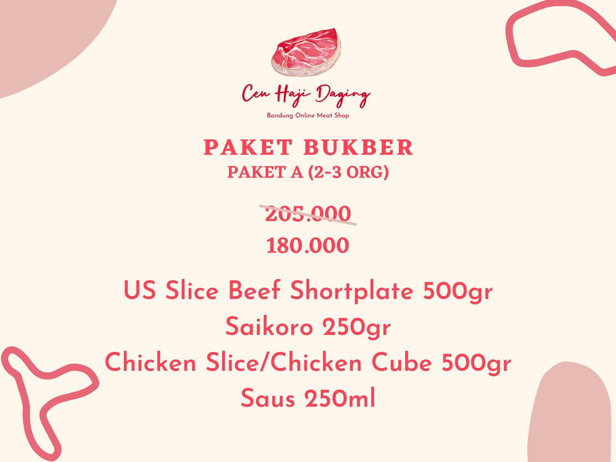 ceuhajidaging's tweet photo. Bukber lebih seru sambil BBQ-an!

Ada paket lengkap dan lebih hemat dari Ceu Haji Daging lhooo

Order lewat :
WA 089694901268
Offline Store Jl AH Nasution no 101, Jatihandap, Bandung https://t.co/CdEEvLZqXj