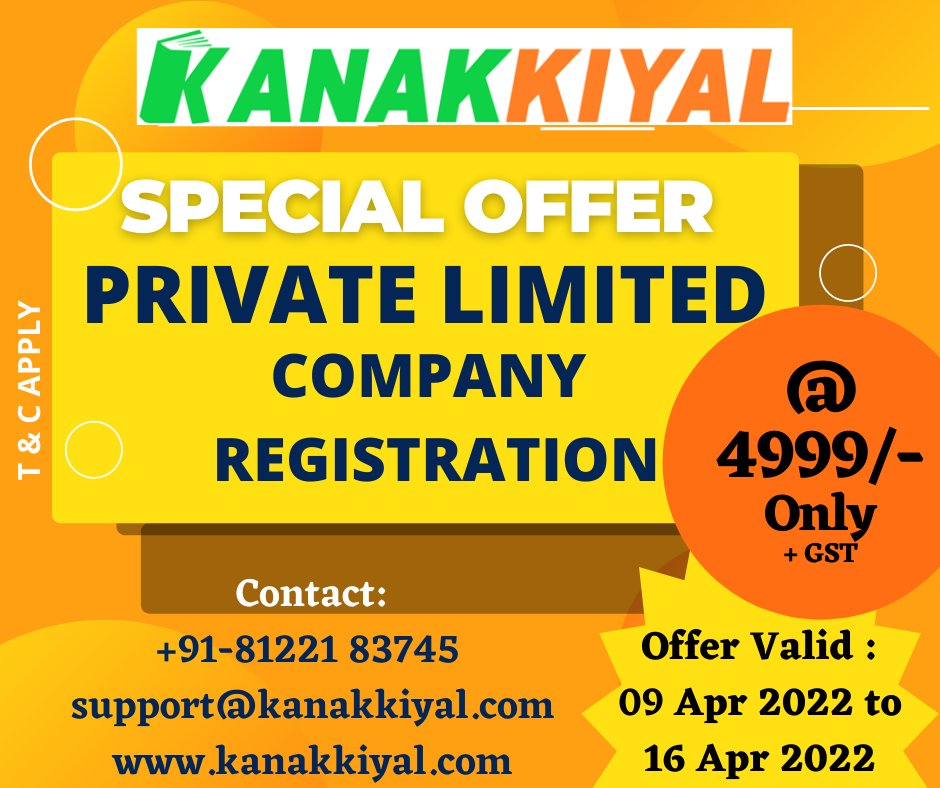 kanakkiyal's tweet photo. Special Offer for #Kanakkiyal
Offer Ends 16-APR-2022 Hurry Up...
#PrivatelimitedCompany
#PVTLTD 
#OPC
#LLP
#MSME
#GST
#CompanyRegistration
#BusinessRegistration
#AnnualRocFiling 
#AnnualROCforPvtLimited
#ROCCompliance
#ITRFILING
#TAXFILING
#ITRRETURN

Contact,
81221 83745 https://t.co/4EuCFQKxkT