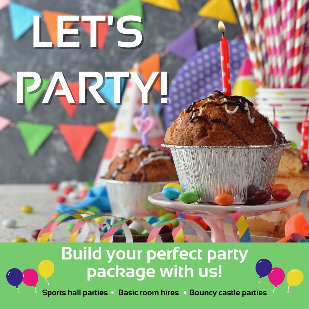 Got a special event coming up? 
Create your next party with us!🥳

🎈 Sports hall parties 
🎈 Basic room hires      
🎈 Bouncy castle parties
Catering add-on options available.

Enquire at reception, phone 01342 321210 or email info-egsc@waveleisure.co.uk.