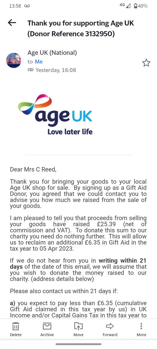 konenkimama's tweet photo. Whenever I remove items from a client's home I always think carefully whether I can take them to a charity shop to sell. Great to see the money raised. #ageuk #CHARITY #worthwhilecause https://t.co/E8VaUf84Ny