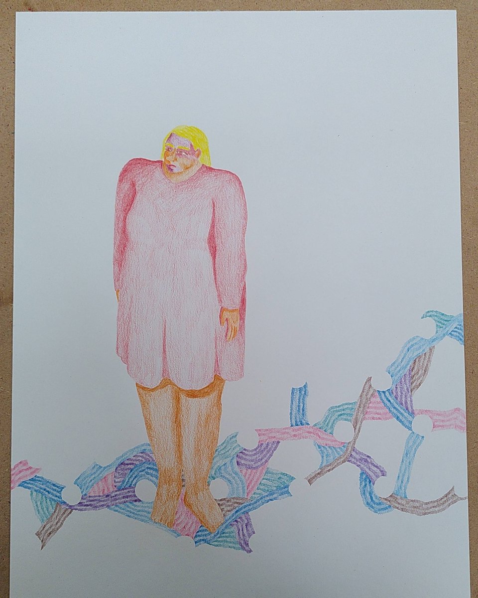 siamangie's tweet photo. Être là, dessin n°3 (détail), crayons de couleurs sur papier bambou 265g/m2, 24x32cm.

#colors #etrela #espoir #hope #woman #standing #femme #debout #dots #pois #poids #femmeartiste #femmegrosse #biggirls #contemporarydrawing #dessincontemporain  #feminist #unjourundessin #colère https://t.co/udF9AKULyD