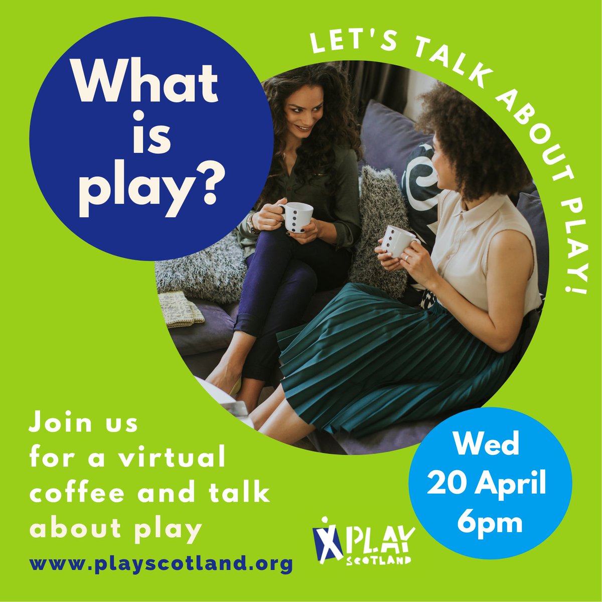 We’re inviting you to join us on Wednesday 20th April at 6pm for our first 'Let's Talk About Play!' free members' session.

Bring a virtual coffee and have blether with us and other members about the world of play.

April's theme is 'What is play?'

👉playscotland.org/lets-talk-abou…