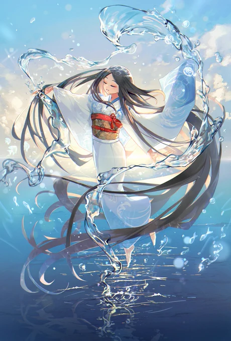 夜明けの海に舞う。 