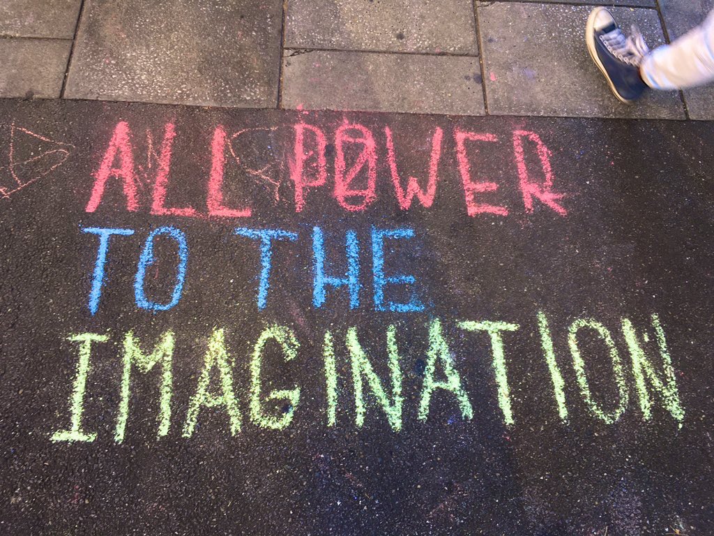 DemOnTheStreets's tweet photo. @mssophiaparker All power to the imagination! So said the #situationists … and we say #dots on!
Our circumstances, our crises demand novel responses. Above all, they demand creativity and imagination.
So let’s all get #WildChalking & get on with the fun task of collective imagining. 🐛🦋 https://t.co/aNxCpaIvug