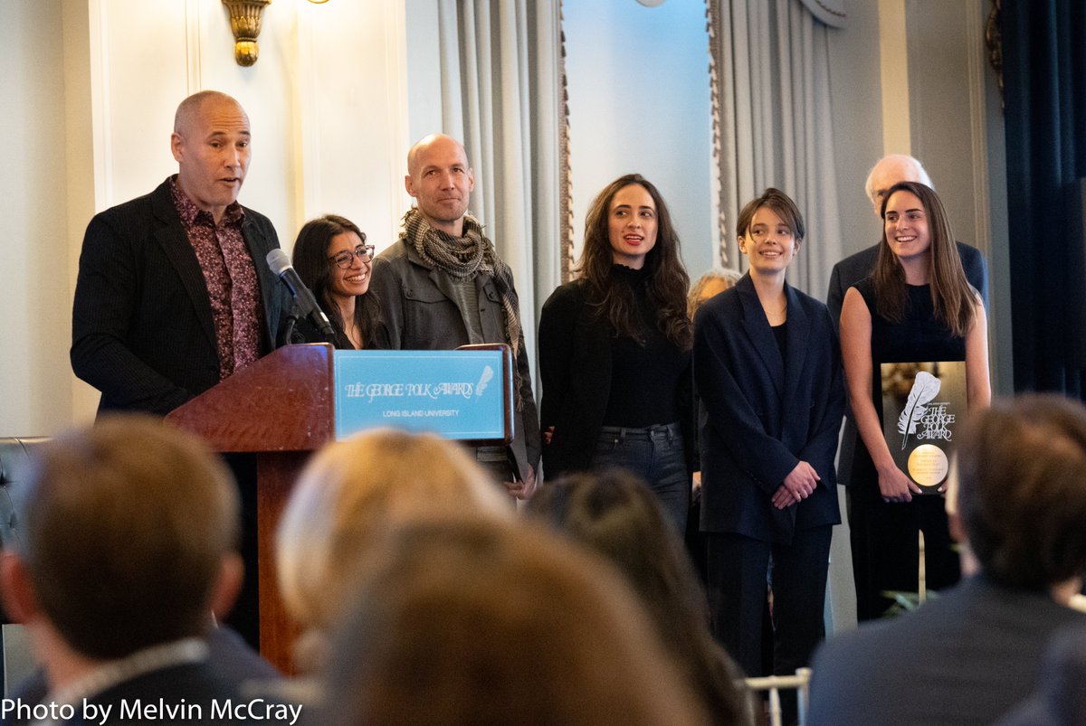 MelMcCray's tweet photo. A.C. Thompson of ProPublica accepts the George Polk Award for “American Insurrection” along with his team from PBS’s Frontline and Berkeley Investigative Reporting Program. Expanding his short video to a 90minute doc was pure gold 
@PolkAwards @propublica @UCBerkley @frontlinepbs https://t.co/UAhJWFZtMs