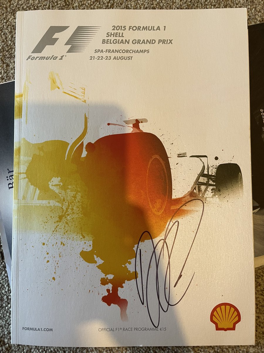 FakeFernando's tweet photo. Just found this, can’t work out whose autograph it is 😂 We think it is Dan Ric or Kvyat but googling isn’t helping. @FakeVivian doesn’t remember because she was too busy harassing Nico. https://t.co/tx5DEW57Fp
