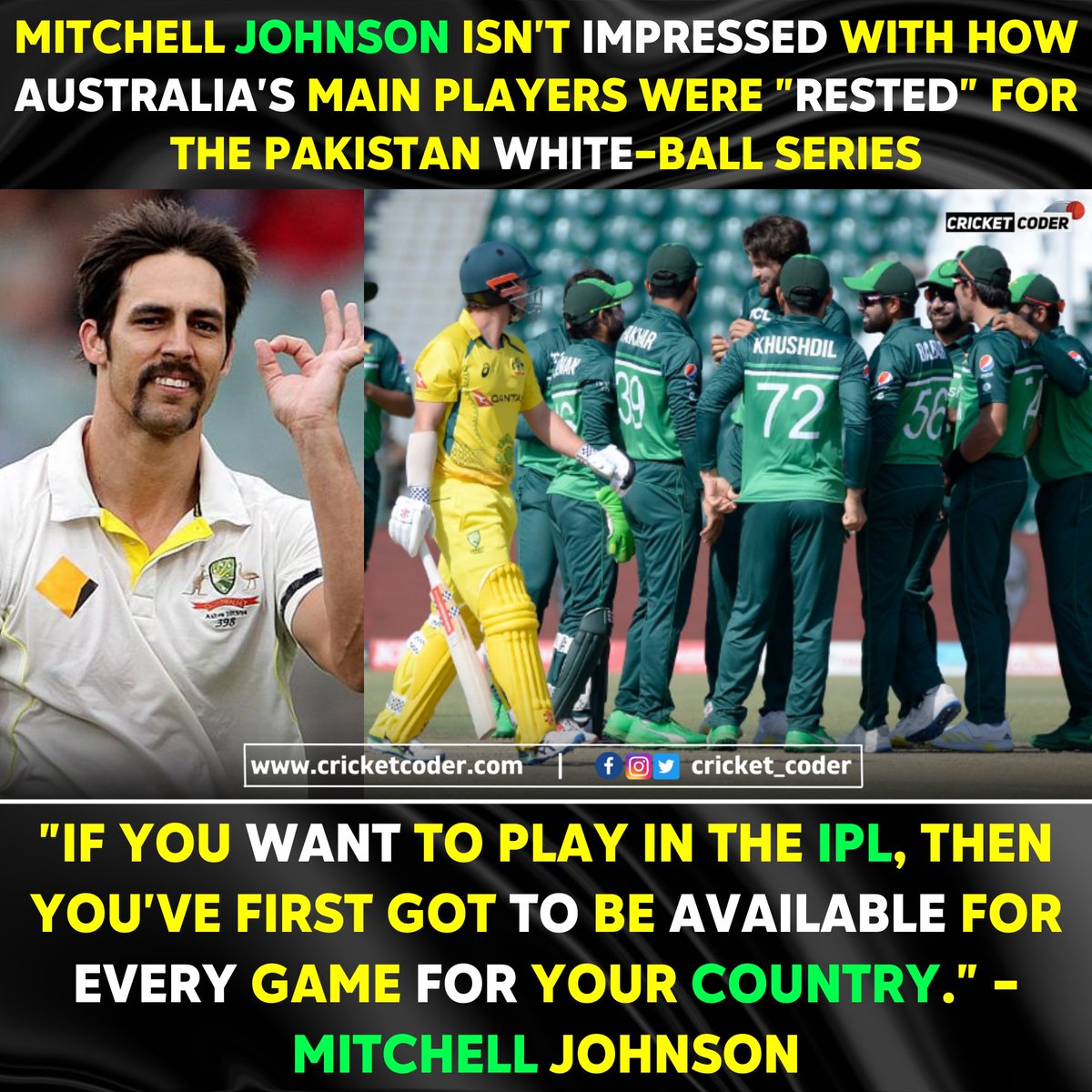 Mitchell Johnson isn't happy with Australian players who prefer IPL over Pakistan's white-ball tour.
#Cricket #PAKvAUS