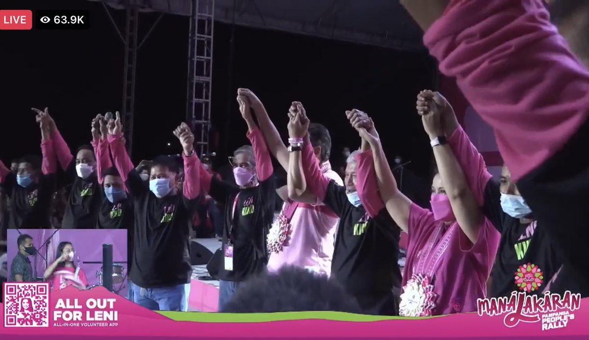 maracepeda's tweet photo. Emotional moment for Pangilinan, as farmers from San Nicolas, Pampanga surprise him onstage. If politicians won’t raise his hands on this campaign trail, then these farmers will. Touched by the gesture, Pangilinan can’t help but cry. He still calls Robredo to join him in front. https://t.co/AJ4pz1qImq