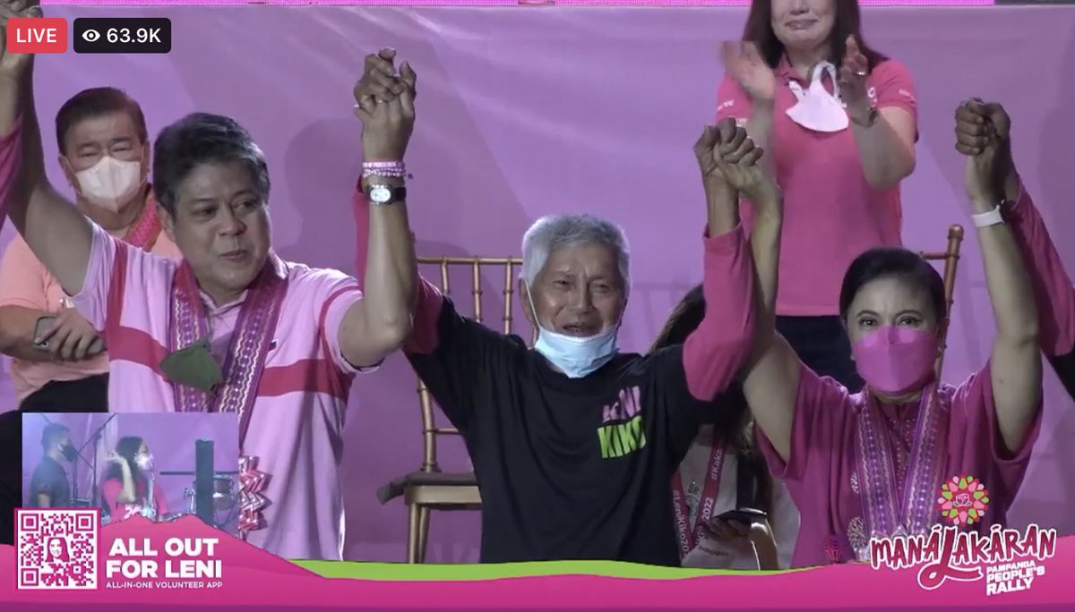 maracepeda's tweet photo. Emotional moment for Pangilinan, as farmers from San Nicolas, Pampanga surprise him onstage. If politicians won’t raise his hands on this campaign trail, then these farmers will. Touched by the gesture, Pangilinan can’t help but cry. He still calls Robredo to join him in front. https://t.co/AJ4pz1qImq