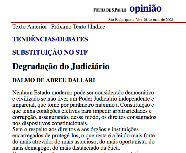 conradohubner's tweet photo. Dalmo Dallari, 20 anos atrás, disse sobre indicação de Gilmar Mendes ao STF: 

"É assim que se degradam as instituições e se corrompem os fundamentos da ordem constitucional democrática"

Ninguém, sozinho, em 20 anos, corrompeu mais as instituições que GM https://t.co/7wo4Fth5yh
