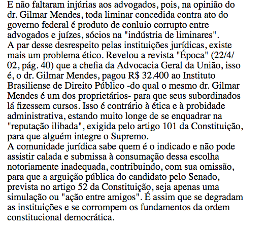 conradohubner's tweet photo. Dalmo Dallari, 20 anos atrás, disse sobre indicação de Gilmar Mendes ao STF: 

"É assim que se degradam as instituições e se corrompem os fundamentos da ordem constitucional democrática"

Ninguém, sozinho, em 20 anos, corrompeu mais as instituições que GM https://t.co/7wo4Fth5yh