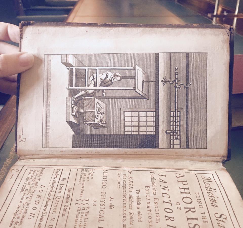 IMSS_Chicago's tweet photo. "Being the Aphorisms of Sanctorius" republished and translated into English from Latin in 1723 in London. The book talks about the elements and gives recommendations for life. #imsschicago #chicago https://t.co/wCkMPIwayT