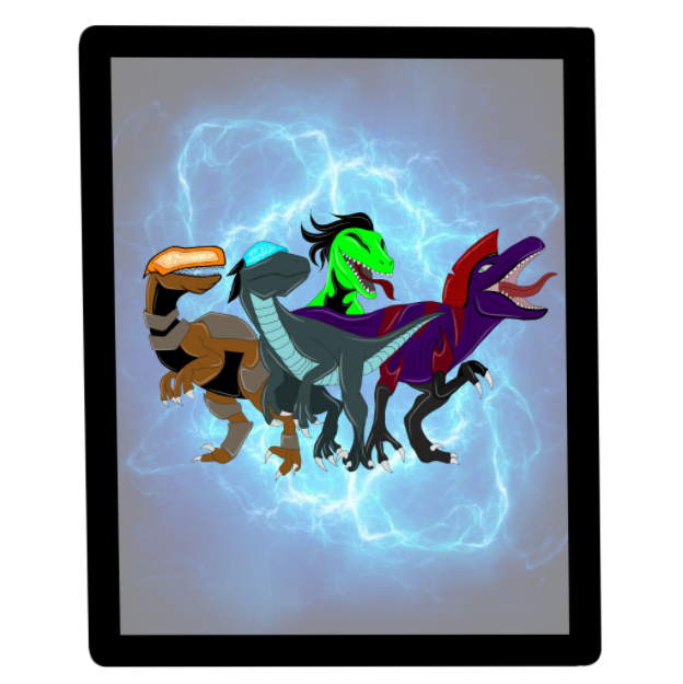 Racing Raptors unrevealed logo. 4 raptors on a background.