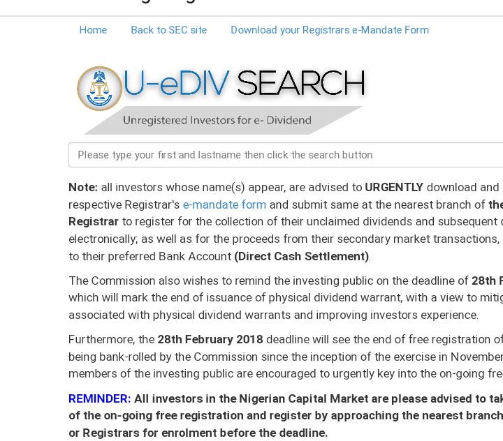 StockmanNigeria's tweet photo. #BrokerSERVICE
Use e-Div Search Portal (https://t.co/mg12y4hOUO) To Discover And Locate Your All Unclaimed #Dividends.
==
Contact @StockmanNigeria via 08055061055 (Call & WhatsApp) To Help You Process This..
https://t.co/mg12y4hOUO
Powered by @SECNigeria https://t.co/9nNgn22Beg