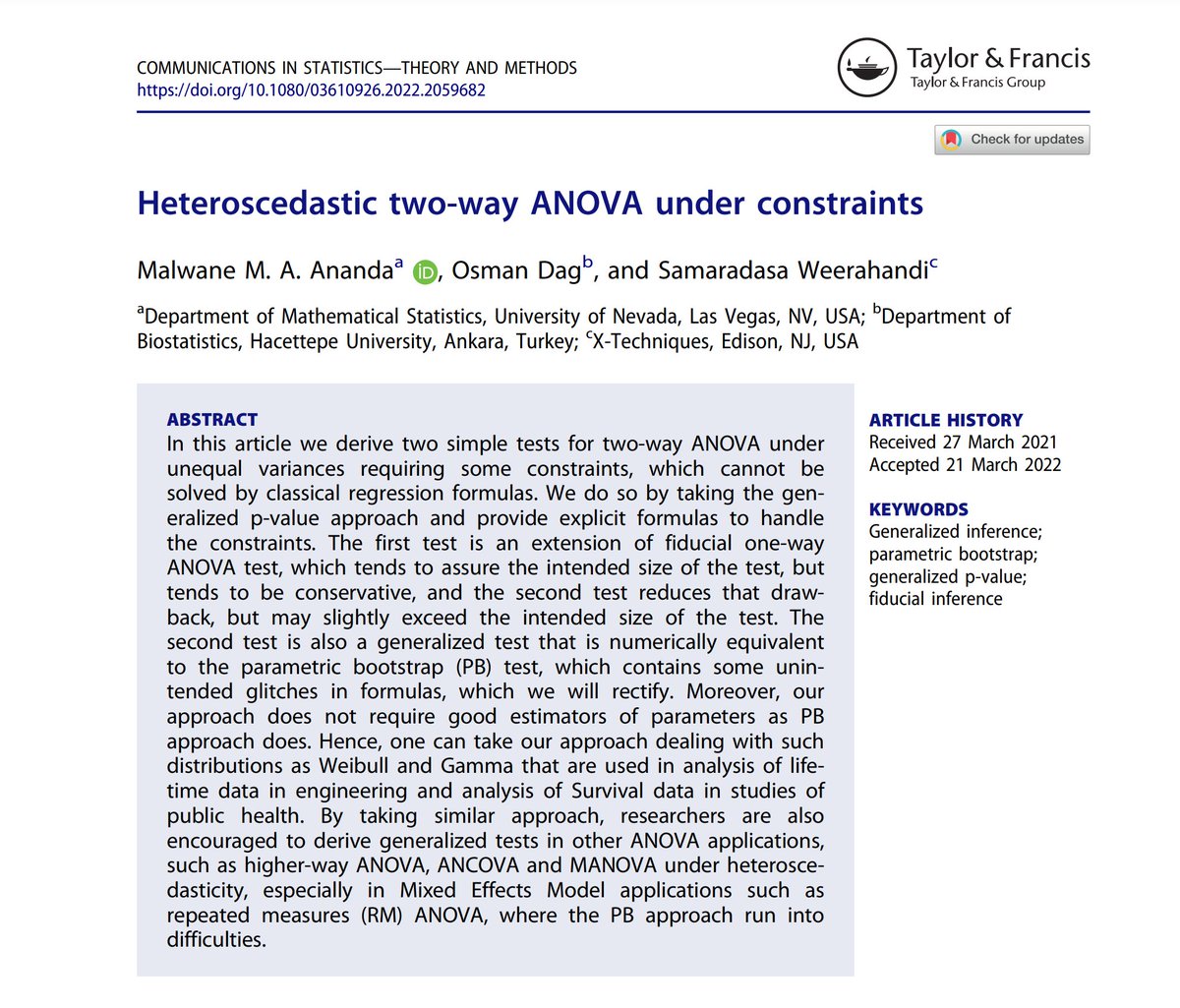 dr_osmandag's tweet photo. I am very happy to share that our article "Heteroscedastic two-way ANOVA under constraints" is published on Communications in Statistics - Theory and Methods. You can reach the tests through twowaytests package in R.

https://t.co/qPoljTvRZJ

#DataScience #RStats https://t.co/NfmNq0iaTV