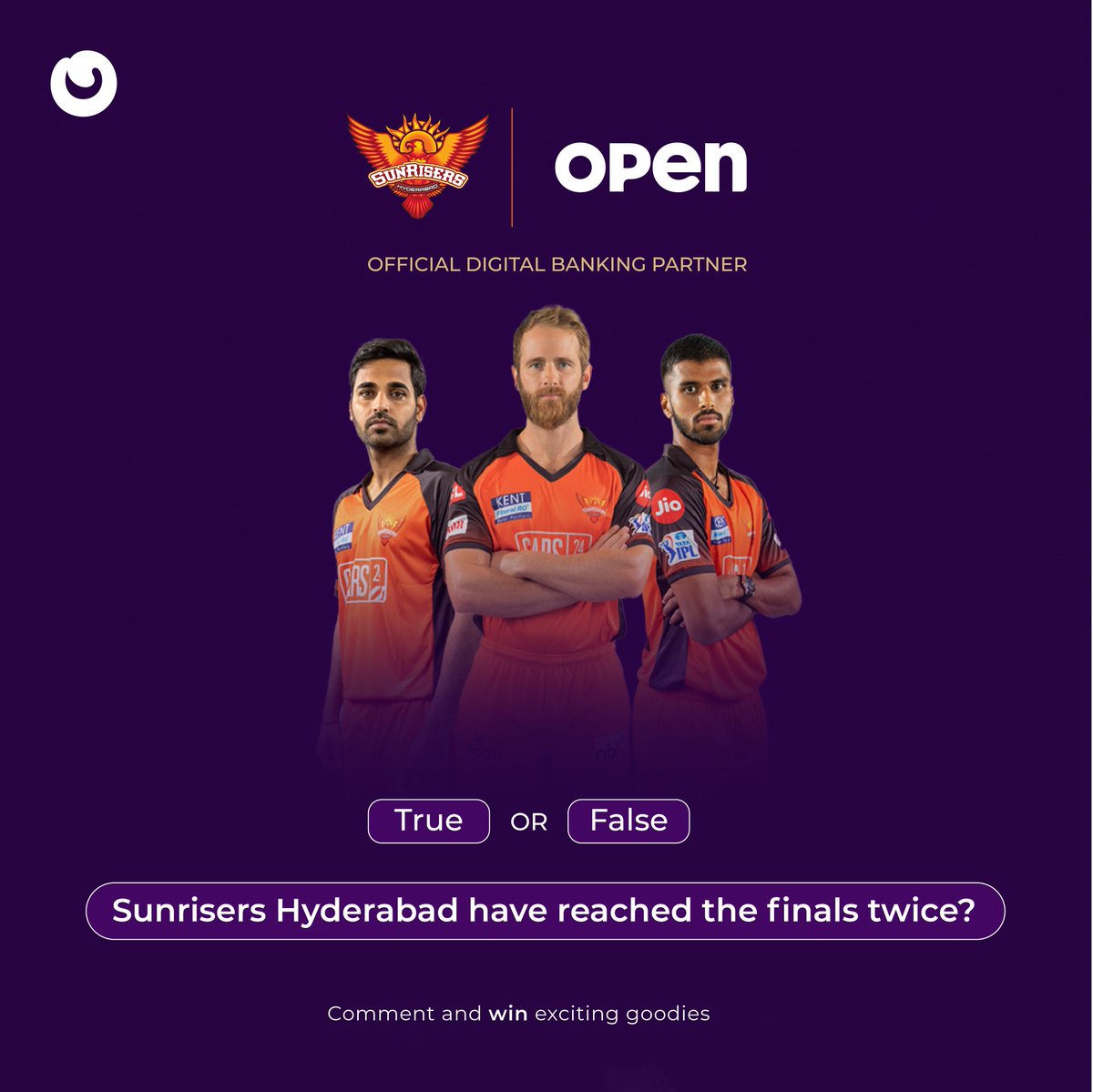 BankWithOpen's tweet photo. Its #SRHvsCSK 🏏 time.
Answer in the comments
and 
Get a chance to win exciting goodies.

 @SunRisers

We're #ReadyToRise. 💪🏾 
#RiseWithOpen
#digitalbanking #SunrisersHyderabad #IPL2022 #cskvssrh🔥 https://t.co/wQBrhFs08r