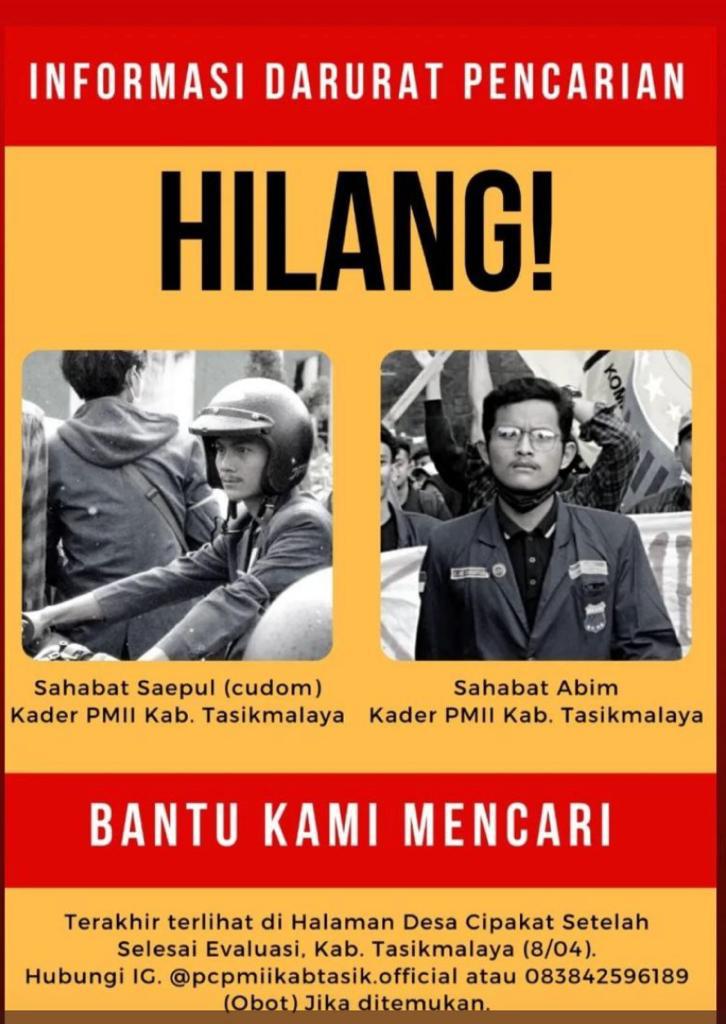 CecepCahya19's tweet photo. Bantu kami mencari Mahasiswa yang hilang 2 kader PMII di Tasikmalaya 🙏 https://t.co/j2lMsIIKB0