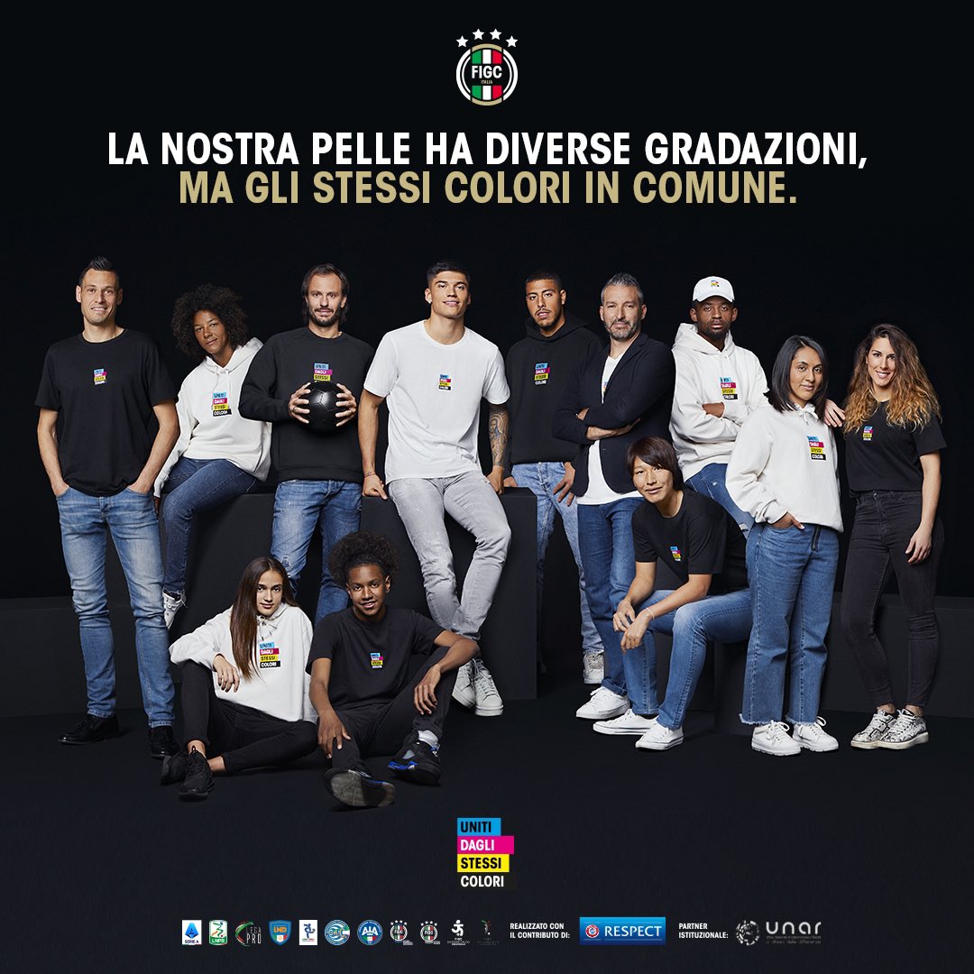 PordenoneCalcio's tweet photo. Diverse persone, diversi talenti, un unico scopo in comune. Per la prima volta, tutto il calcio italiano unito per dimostrare che non esiste un colore che ci divide.

#UnitiDagliStessiColori https://t.co/QmjUxw3Otk