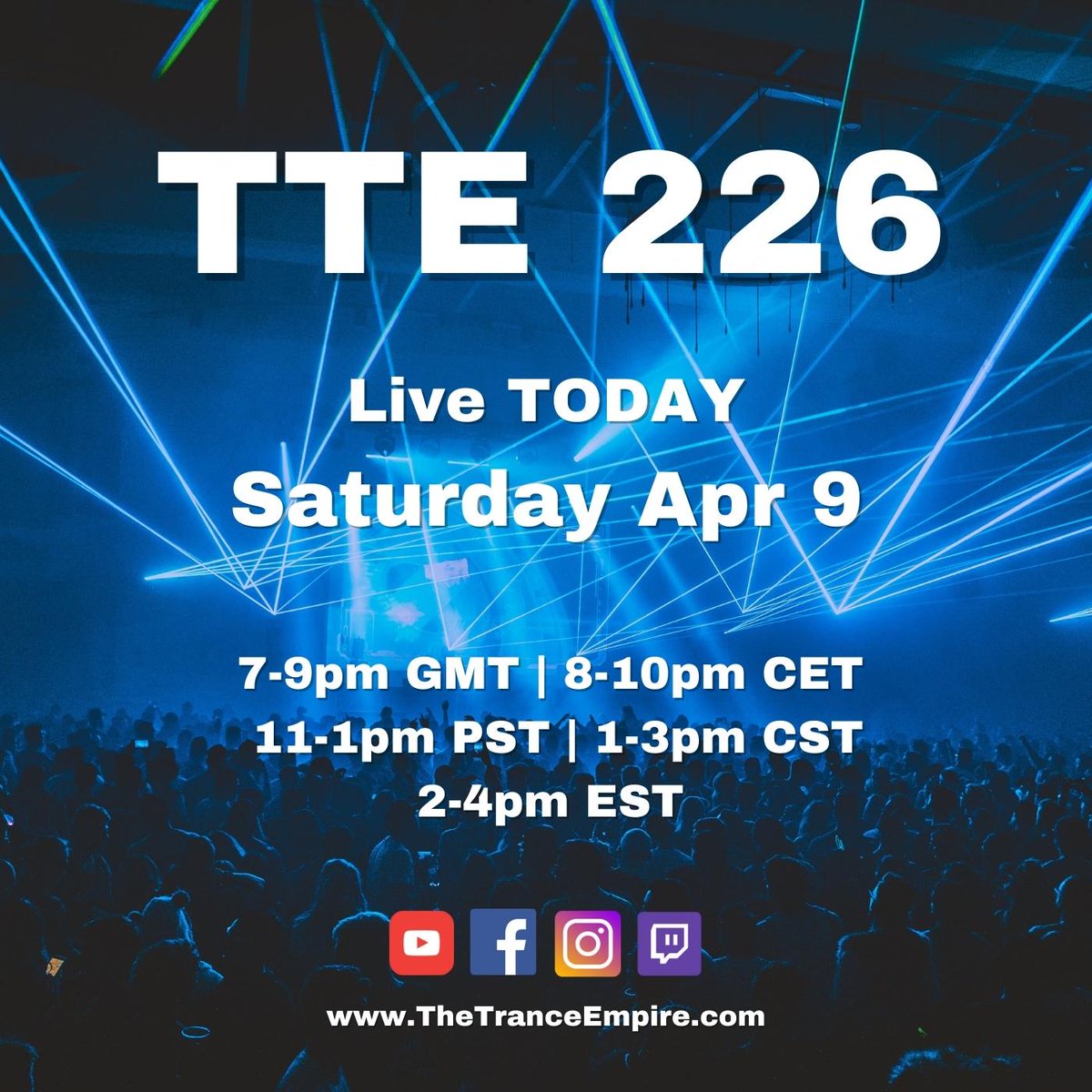 Episode 226 of The Trance Empire #TTE226 will be live today with your host <a href="/RodmanOfficial/">Rodman</a> 

Streams > lnk.to/TTE226

New music <a href="/allaxrender/">Allax Render</a> <a href="/AndyElliass/">Andy Elliass</a>  <a href="/BiXXAudio/">BiXX Audio</a> <a href="/blue5even/">Blue5even</a> <a href="/CubeTonic/">Anton Sokovykh</a> <a href="/marcvanlinden/">Marc van Linden</a> <a href="/Myde_Music/">Myde</a> <a href="/parnassvsmusic/">Parnassvs</a> <a href="/ronskispeed/">Ronski Speed</a>

#Trance #Trancefamily