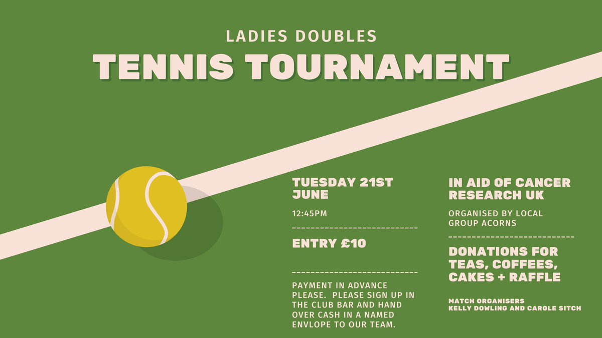 Crowborough Tennis & Squash Club (@crowtsc) on Twitter photo Local group Acorns are organising a fab Ladies' Tennis Tournament at Crowborough Tennis and Squash Club on Tuesday 21st June from 12:45pm. They are raising funds for <a href="/CRUK_Crowboro/">CRUK Crowborough Acorns</a> #crowborough <a href="/TennisSussex/">Tennis Sussex (LTA)</a> <a href="/Mayfieldtennis/">Mayfield Tennis Club</a> <a href="/MaresfieldLTC/">Maresfield LTC</a> #tunbridgewells #groombridge #tennis Local group Acorns are organising a fab Ladies' Tennis Tournament at Crowborough Tennis and Squash Club on Tuesday 21st June from 12:45pm. They are raising funds for <a href="/CRUK_Crowboro/">CRUK Crowborough Acorns</a> #crowborough <a href="/TennisSussex/">Tennis Sussex (LTA)</a> <a href="/Mayfieldtennis/">Mayfield Tennis Club</a> <a href="/MaresfieldLTC/">Maresfield LTC</a> #tunbridgewells #groombridge #tennis