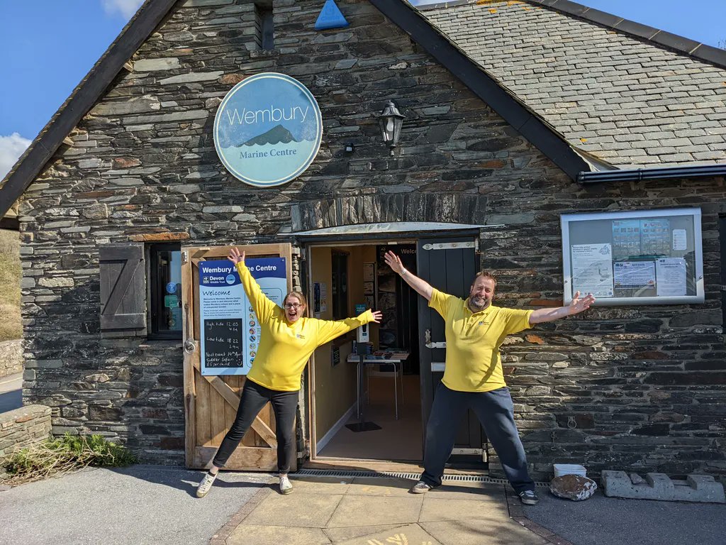 We are open! Start of a new season at Wembury with our new Marine Awareness Assistants Helen and Matt. Come in and say hi. 🐋🐬🐳🦀🦞🦐