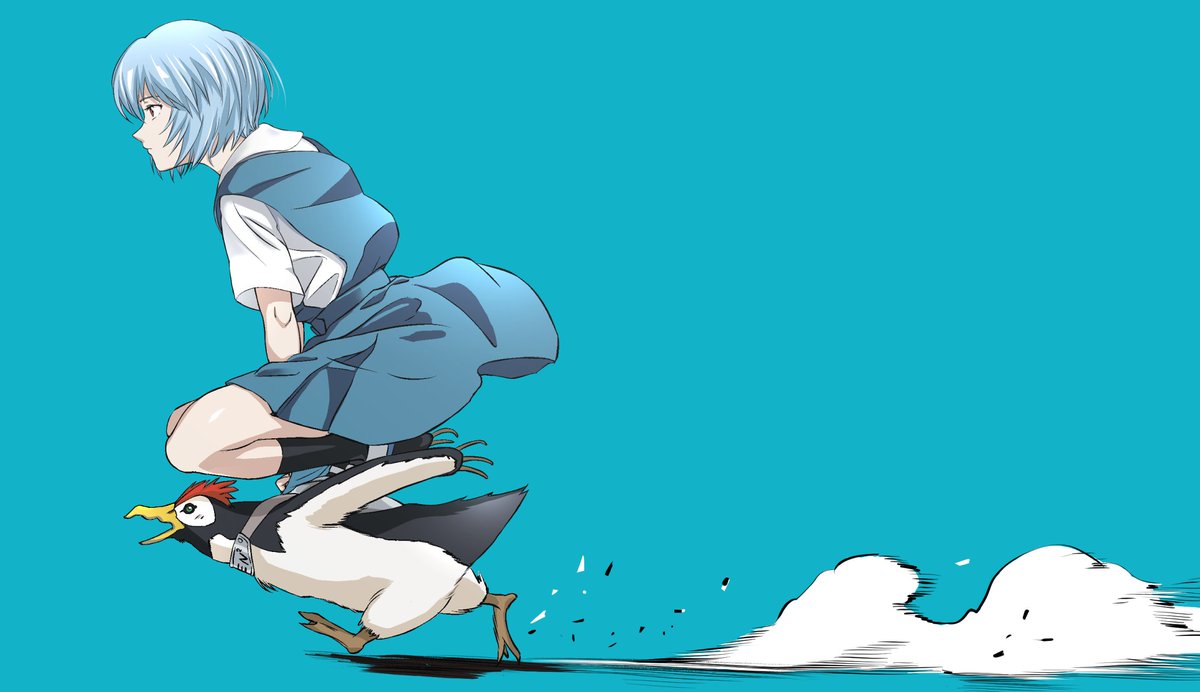 ayanami rei 1girl blue hair school uniform short hair penguin bird tokyo-3 middle school uniform  illustration images