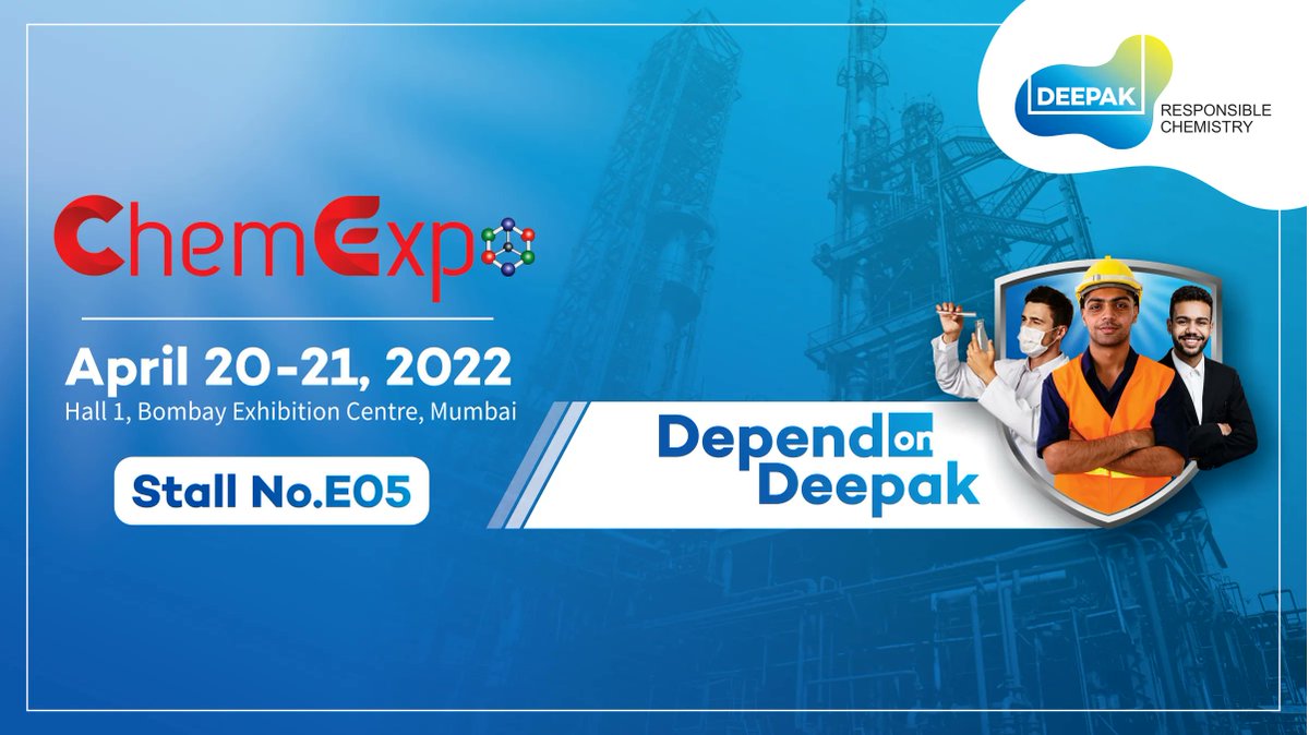 DeepakGroupCo's tweet photo. Join us at the Chem Expo 2021-22 | Stall no. E05 | See you there.
#DependonDeepak #DeepakGroup #ChemExpo https://t.co/eWRJooUHld