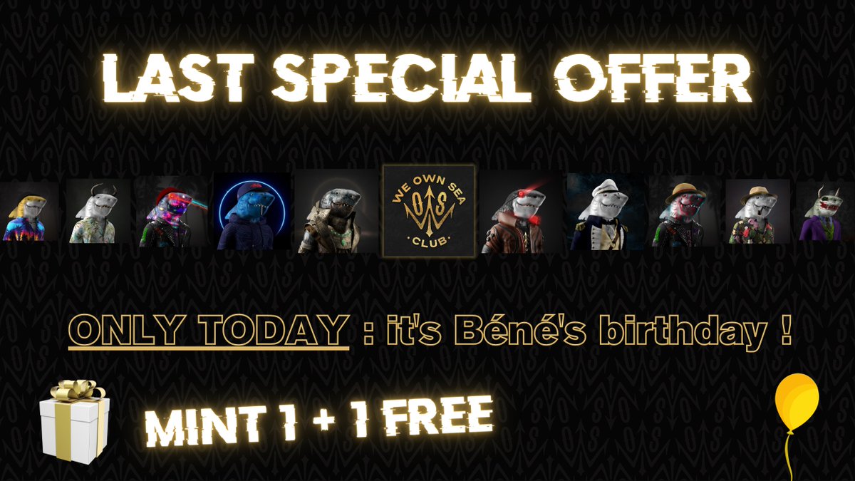 wos_club's tweet photo. π FREE #NFT LAST OFFER
Sold out is coming tomorrow but our community manager celebrates her birthday today π
She arranged this offer for you!
π MINT 1 NFT = 1 FREE before 00:00 UTC today
Just open a ticket on discord to receive your #FreeNFT
#WOSClub #OpenSeaNFT #nftart https://t.co/Pux63wvu4H