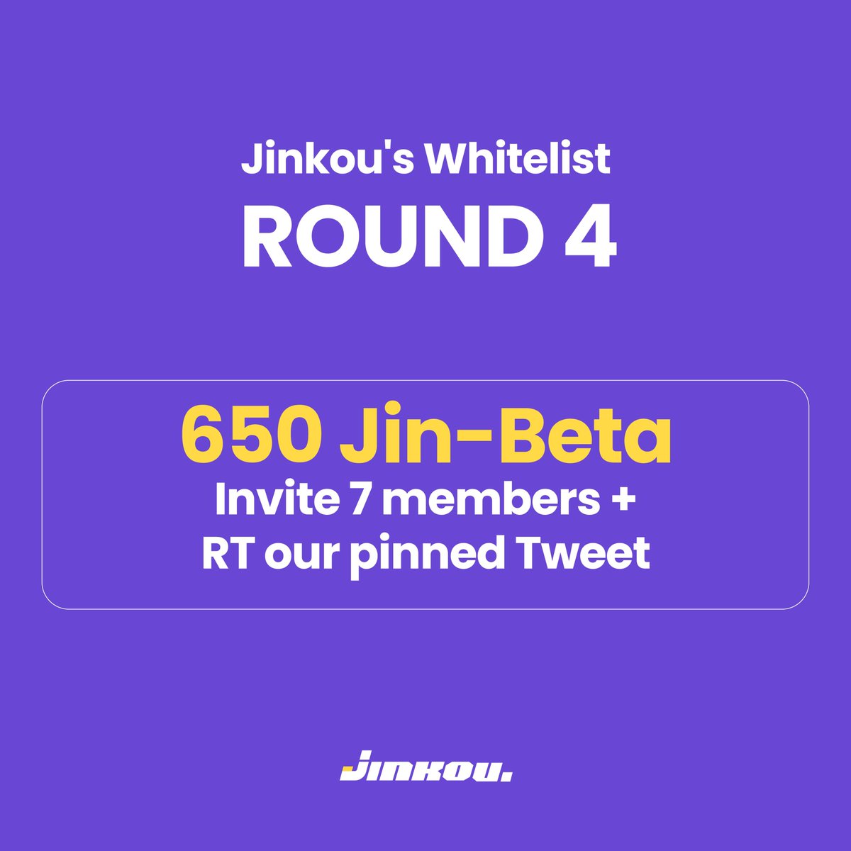 Jinkou_pay's tweet photo. 🚨 JINKOU ROUND 4 WHITELIST IS NOW OPEN 🚨  

650 JIN-BETA Spots are up for grabs! 🚀

Those who hold JINKOU NFT will benefit the most from JINKOU ecosystem. Don't miss this. FCFS. 

More info on JINKOU DISCORD 👉🏼 https://t.co/Qpx00jw3KS 

#JINKOU #Luna #Solana #LUNAtics https://t.co/08xjFMHswm