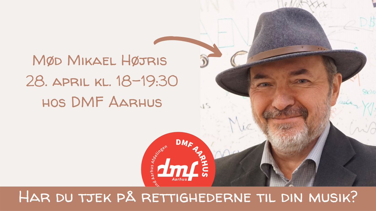 dmfaarhus's tweet photo. Har du tjek på rettighederne til din musik?
Tors. d. 28. april 2022 kl. 18-19:30 gæster DMF’s konsulent, Mikael Højris, nemlig DMF Aarhus for at hjælpe dig til at få tjek på rettighederne – hvad enten du er musiker eller komponist. Her kan du blive klogere på KODA, Gramex og NCB https://t.co/8IyWNrzIrC