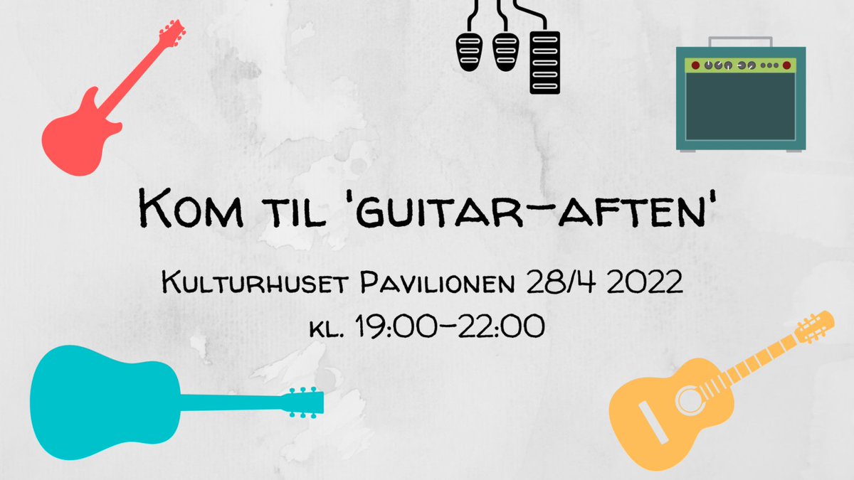 dmfaarhus's tweet photo. DMF Djursland inviterer til ‘Guitar-aften’.
Der er garanteret hygge og guitarnørderi i Grenaa når DMF Djursland inviterer til ‘Guitar-aften’ i Kulturhuset Pavilonen, Kærvej 11, 8500 Grenaa, den 28.04.2022 kl. 19:00 – 22:00. https://t.co/DgqbmJGaNo