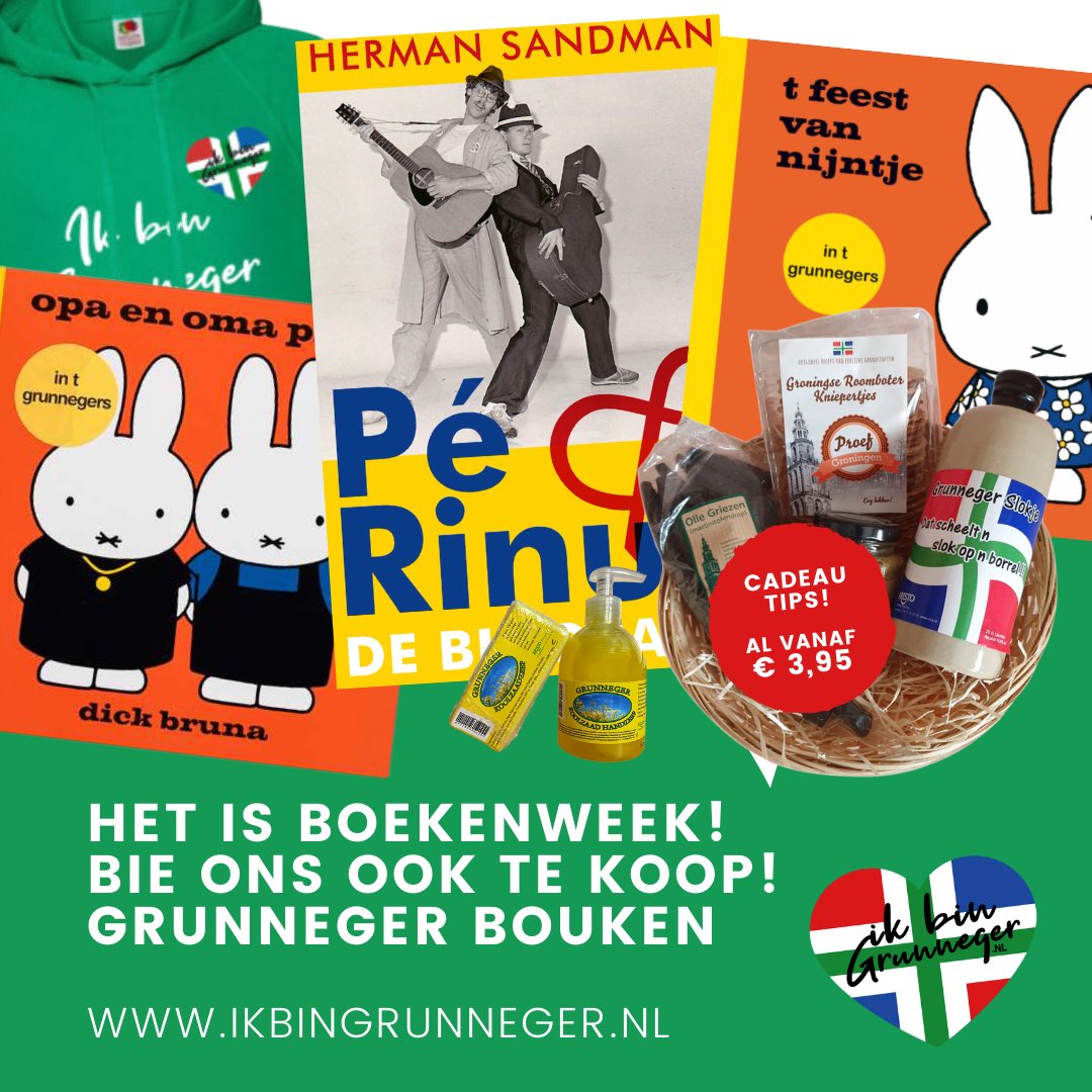 Het is boekenweek! 📚Bie ons ook te koop! Grunneger biografie van <a href="/Pe_en_Rinus/">Pé & Rinus</a> en de hele serie <a href="/nijntje_NL/">nijntje official</a> in Grunnegs! En lekkers voor erbij 😉 ikbingrunneger.nl/shop/  #boekenweek2022 #boekenweek #boekenbal #groningen