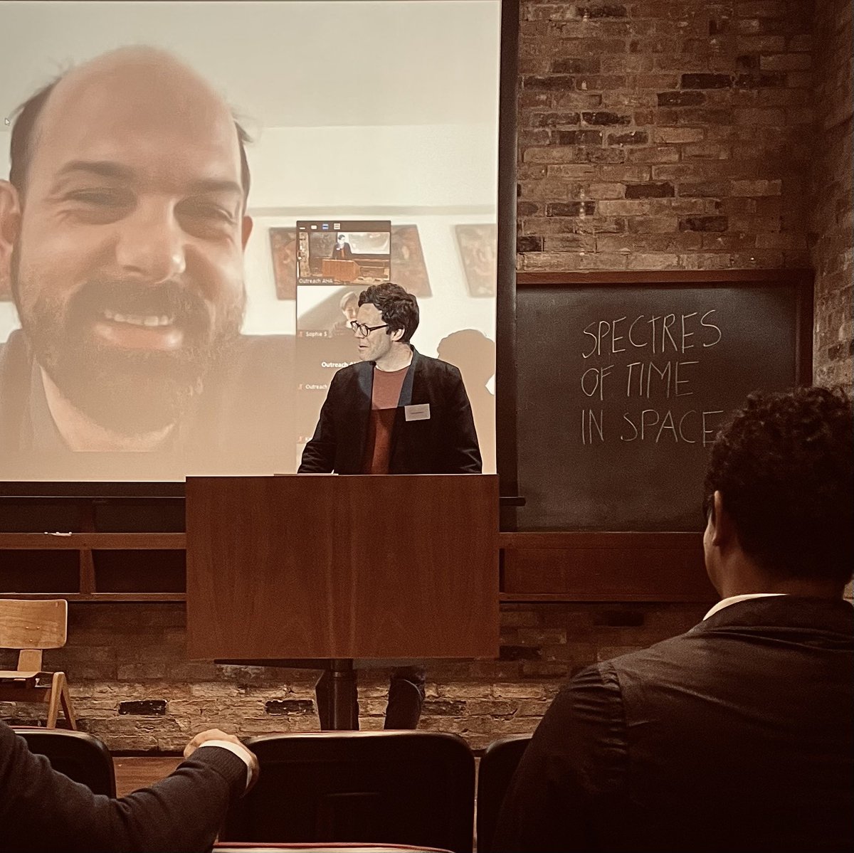 ArchiBarac's tweet photo. “Spectres of Time in Space” at @arch_cambridge with many friends in the #urbanresearch community and @Research_LMArts colleague Danielle Hewitt and @TheSAHGB scholar getting ready to present her paper. #conference #architecture #research https://t.co/LUXBMY6i72