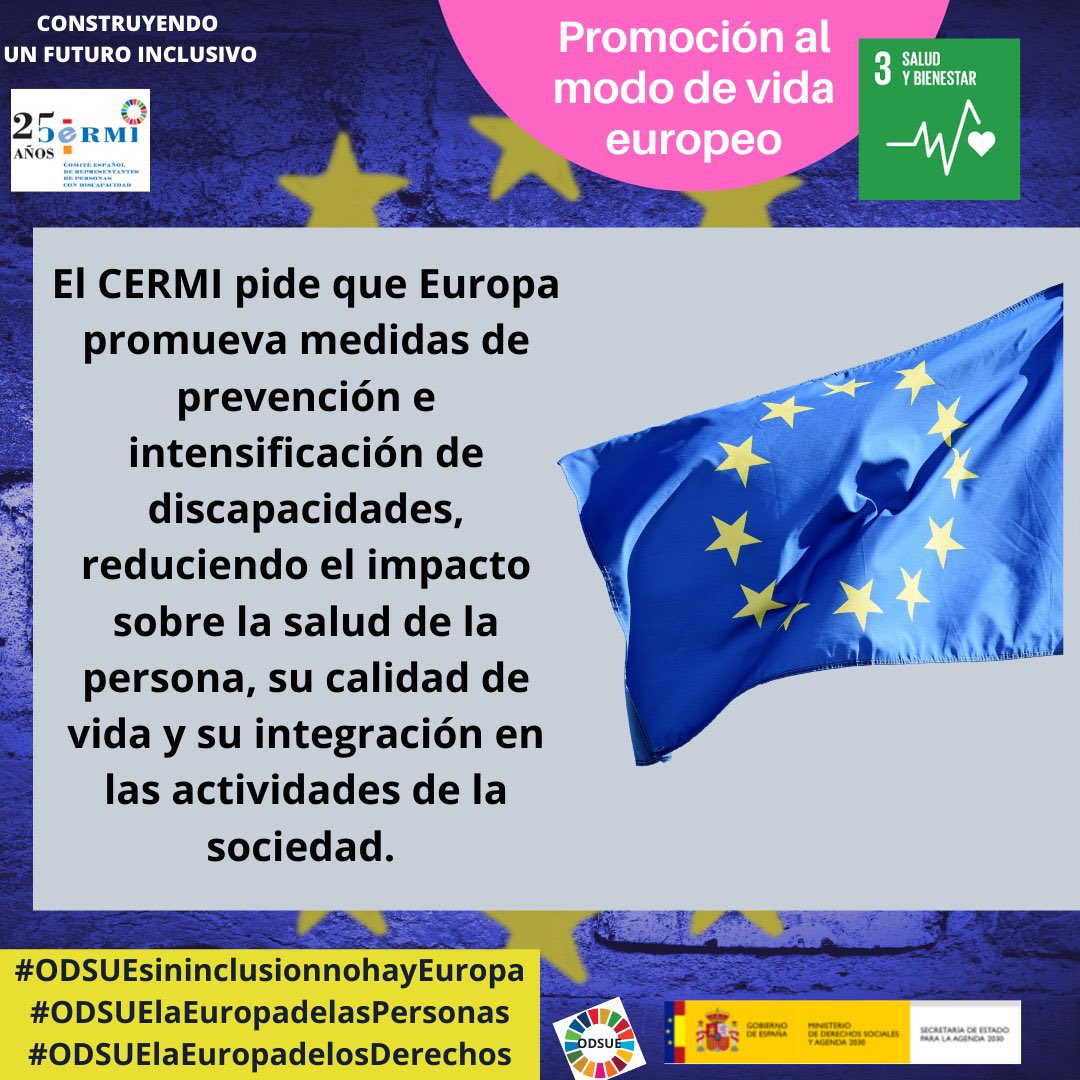 CERMI_Madrid's tweet photo. #CERMI pide q Europa promueva medidas de prevención de #discapacidad, reduciendo el impacto sobre la salud de la persona, su calidad de vida y su integración en las actividades de la sociedad. 

#ODSUEsininclusionnohayEuropa
#ODSUElaEuropadelasPersonas
#ODSUElaEuropadelosDerechos https://t.co/hP6s6UTlbQ