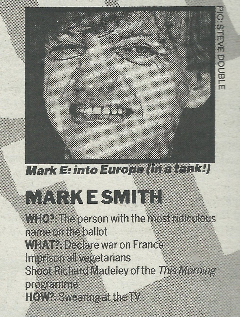 martin_j_wilson's tweet photo. 30 years since #GE92 so here's a reminder of what M.E.S. said when asked by the NME...
WHO will you vote for?
WHAT are the first three things you'd do if elected PM?
HOW will you spend election night? https://t.co/rVQwCe8tux