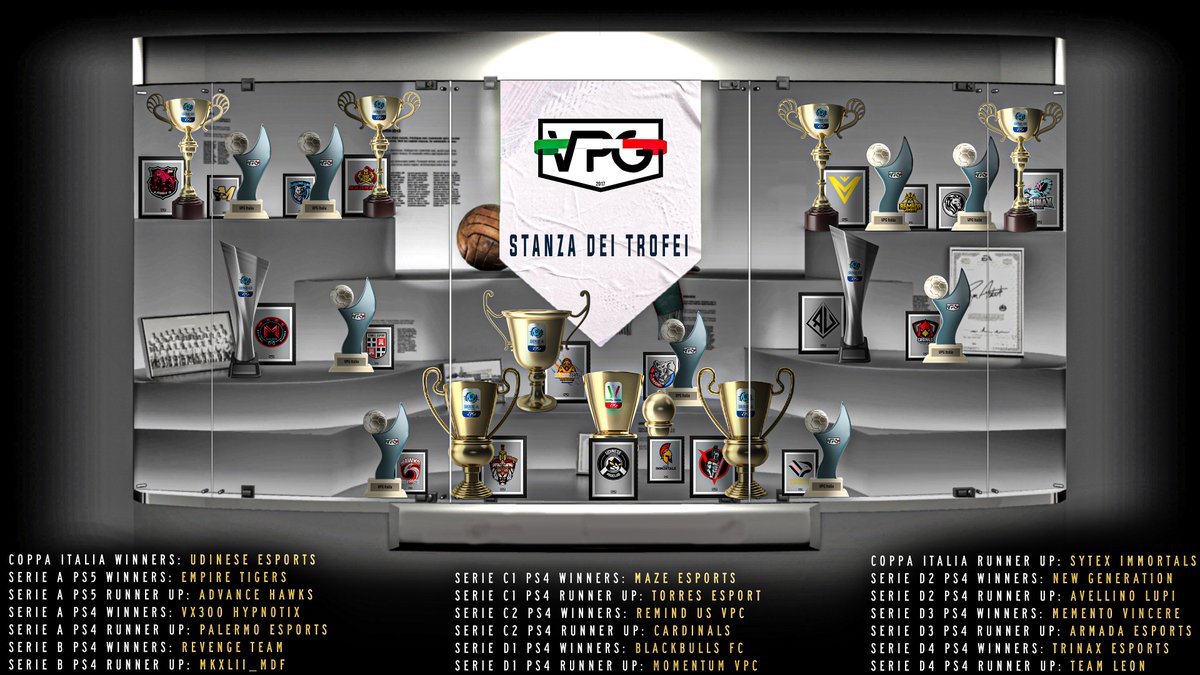 OfficialVPG's tweet photo. 🙌 Congratulations to Champions and Runners up of @VPG_Italy 🇮🇹

🔥 The Italian trophy cabinet is full with great champions! 

💰 All cash prizes have been sent and we will see you all in the next season! 

#VPG #ProClubs #FIFA22 #Italia https://t.co/bizGO1yQpe