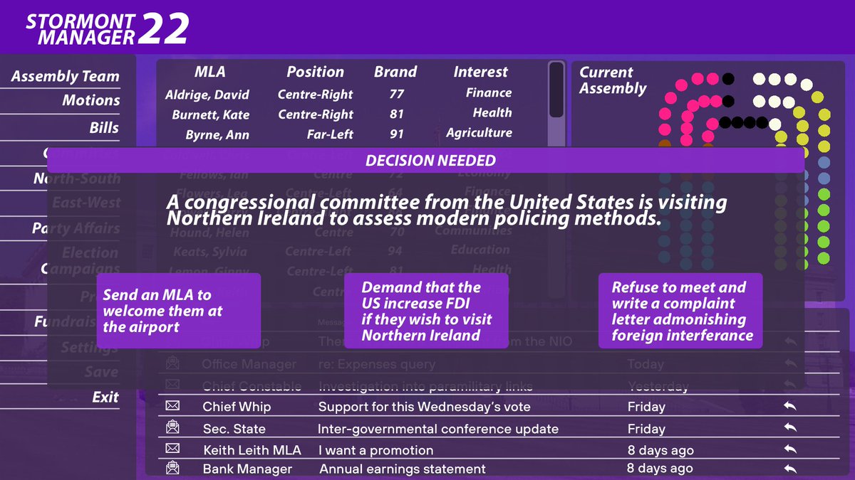 krisnxn's tweet photo. Introducing Stormont Manager 2022.
Ever wanted to experience running your own Assembly team?
Think you could handle the rough-and-tumble better than the pros?
Fancy yourself the next Paisley, Alderdice, Hume or McGuinness?
Pre-release available soon.
#StormontManager https://t.co/unlTP5eV3y