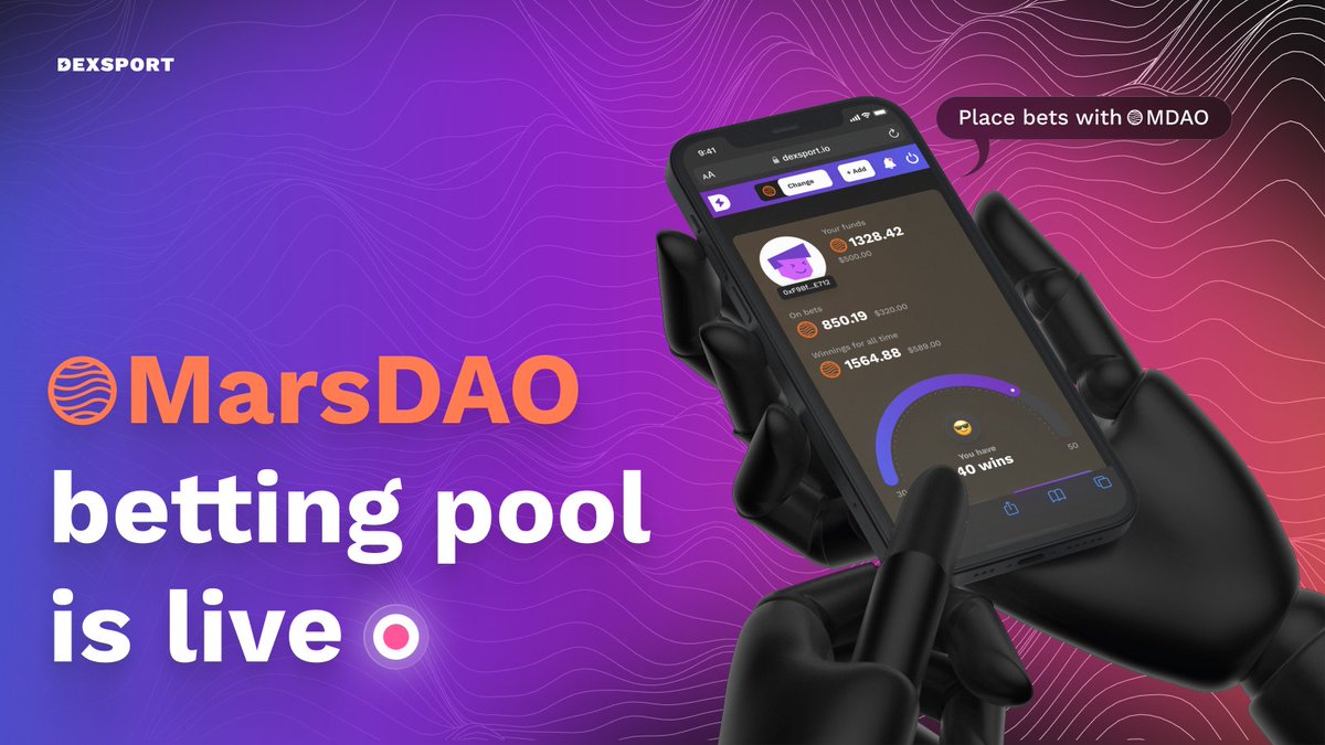 Definews_Info's tweet photo. 💥 @0xMarsDAO partners with @dexsport 

💥 #Dexsport project developed decentralized betting platform, in which users will play with a shared pool of liquidity and receive winnings via blockchain

🔽 INFO
https://t.co/txpzHYnSYf
#DeFi #Definews https://t.co/pgl8x0imrY