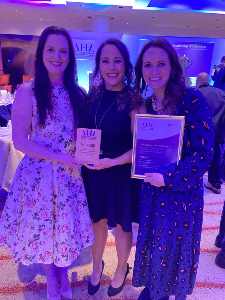 LynyCunningham's tweet photo. AHAwards 2022 winners of the @wearechroma award for AHPs working with people with mental health problems. Delighted ☺️ @setrust @CSPNI1 @TheAPCP @AHAwards https://t.co/23w9DkZcRp