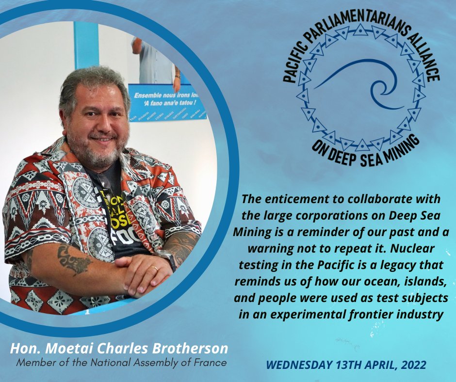 pacblueline's tweet photo. Join Hon. Moetai Brotherson from #MaohiNui & other #Pacific leaders for the official launch of the Pacific Parliamentarians Alliance on #DeepSeaMining.
Register now: https://t.co/w7uM4g1xam https://t.co/WdoVk3JbrV