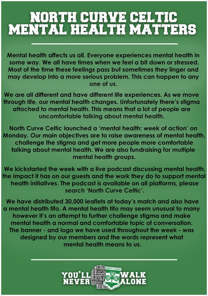 NCCeltic's tweet photo. For today's match, we have distributed 30k mental health leaflets - one every other seat. Please have a read and share. 

We also have a tifo to top off our 'mental health: week of action'. As always, we ask all in the curve to be in early to participate with the tifo. https://t.co/pOYsRlW0eR