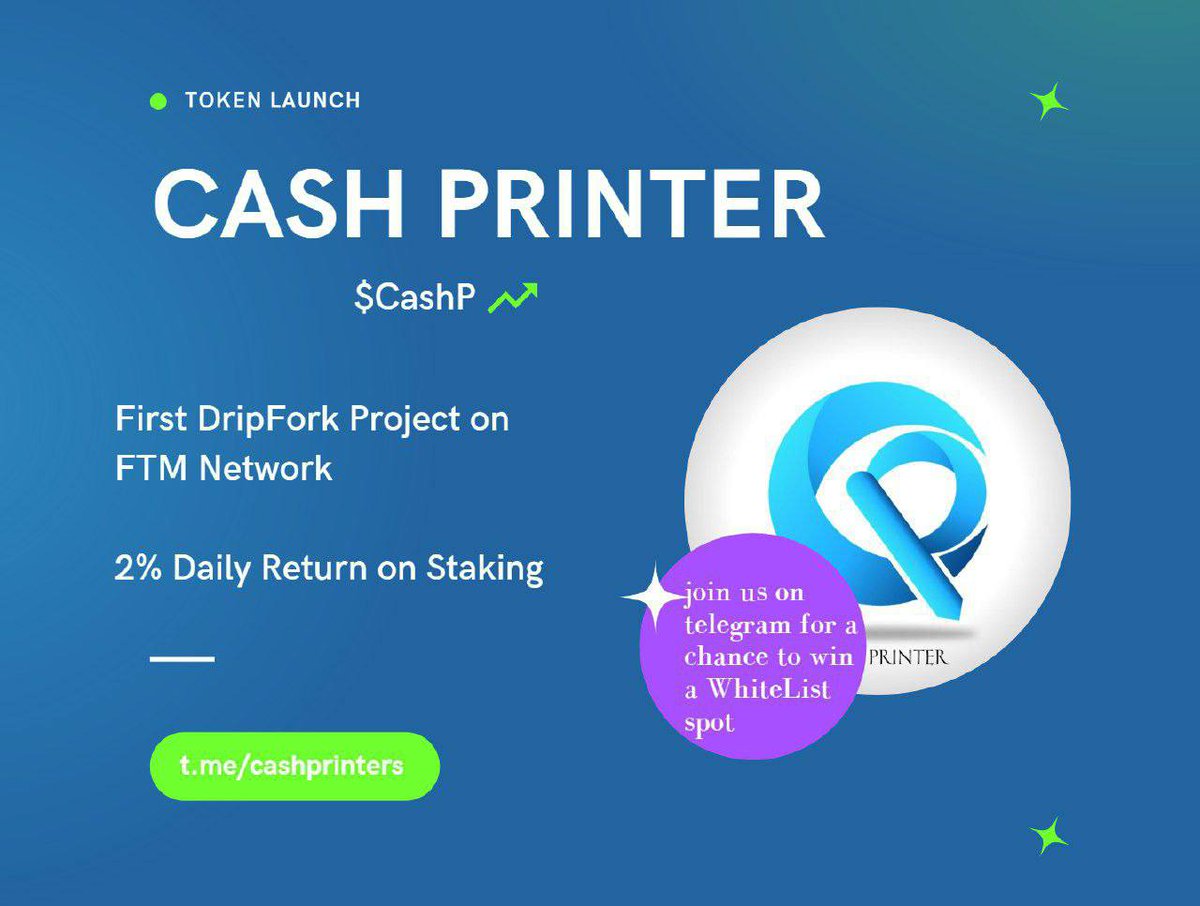 Kent94870123's tweet photo. Good news for $FTM users, The next great drip fork giving 2 percent a day is cashprinter. Its gonna moon🚀, it has splassive potential💧. 
 100% moonshot 
Tg: https://t.co/SVMCws7SUs
website: https://t.co/uGeReqcNzA

#drip #dripnetwork #Fantom #FTM $CashP #CashPrinter https://t.co/a8bAxghI2K