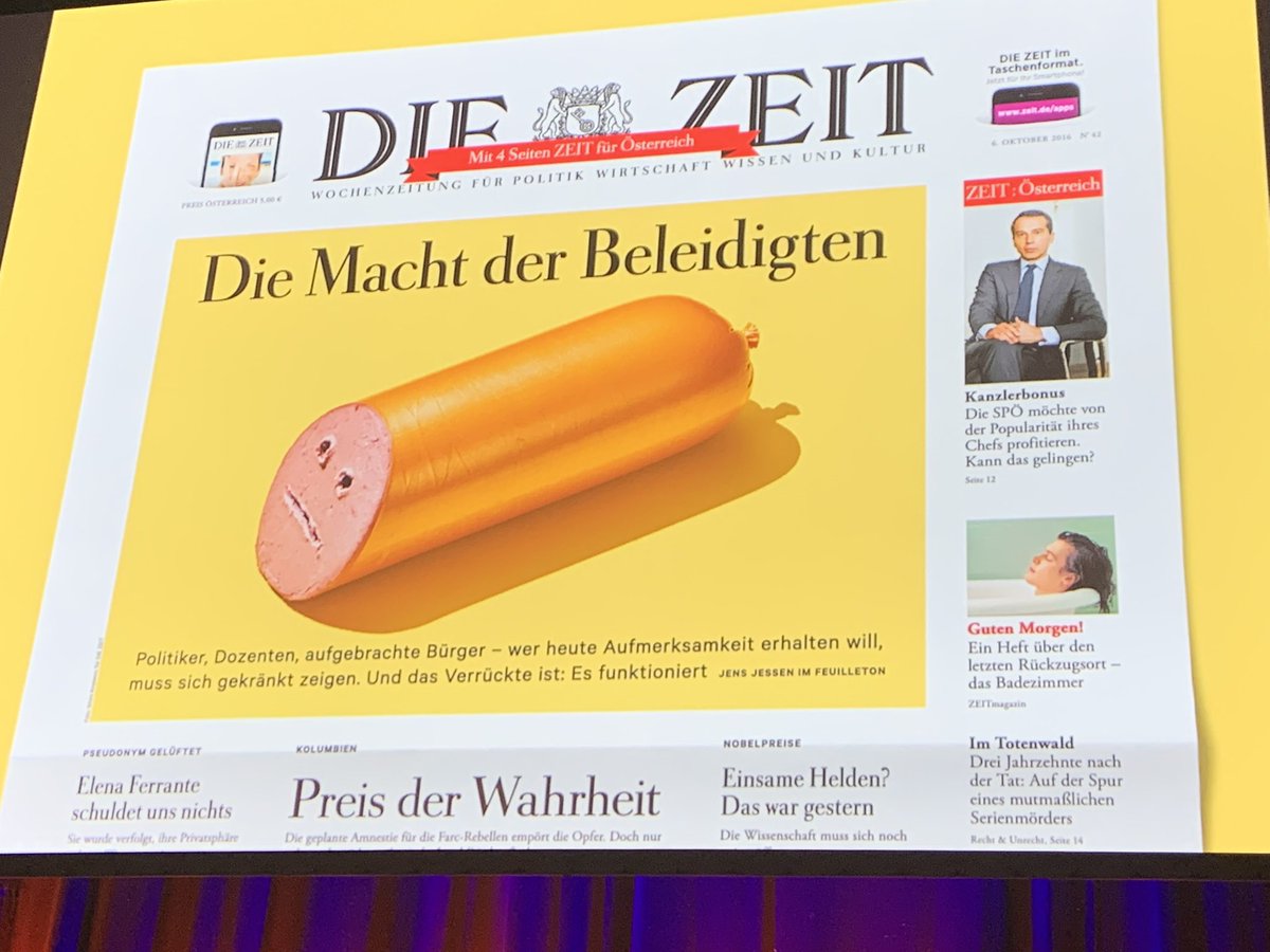 BettinaPSchmidt's tweet photo. „Wir wollen mit unserem Design auch unsere Haltung transportieren.“ Malin Schulz, Artdirektorin bei die @DIEZEIT, präsentiert mit viel Witz und Humor das Selbstverständnis ihres Teams. „Design funktioniert wie ein Change Prozess“, sagt sie. #see15 #seeconference https://t.co/vWNwje7PrN