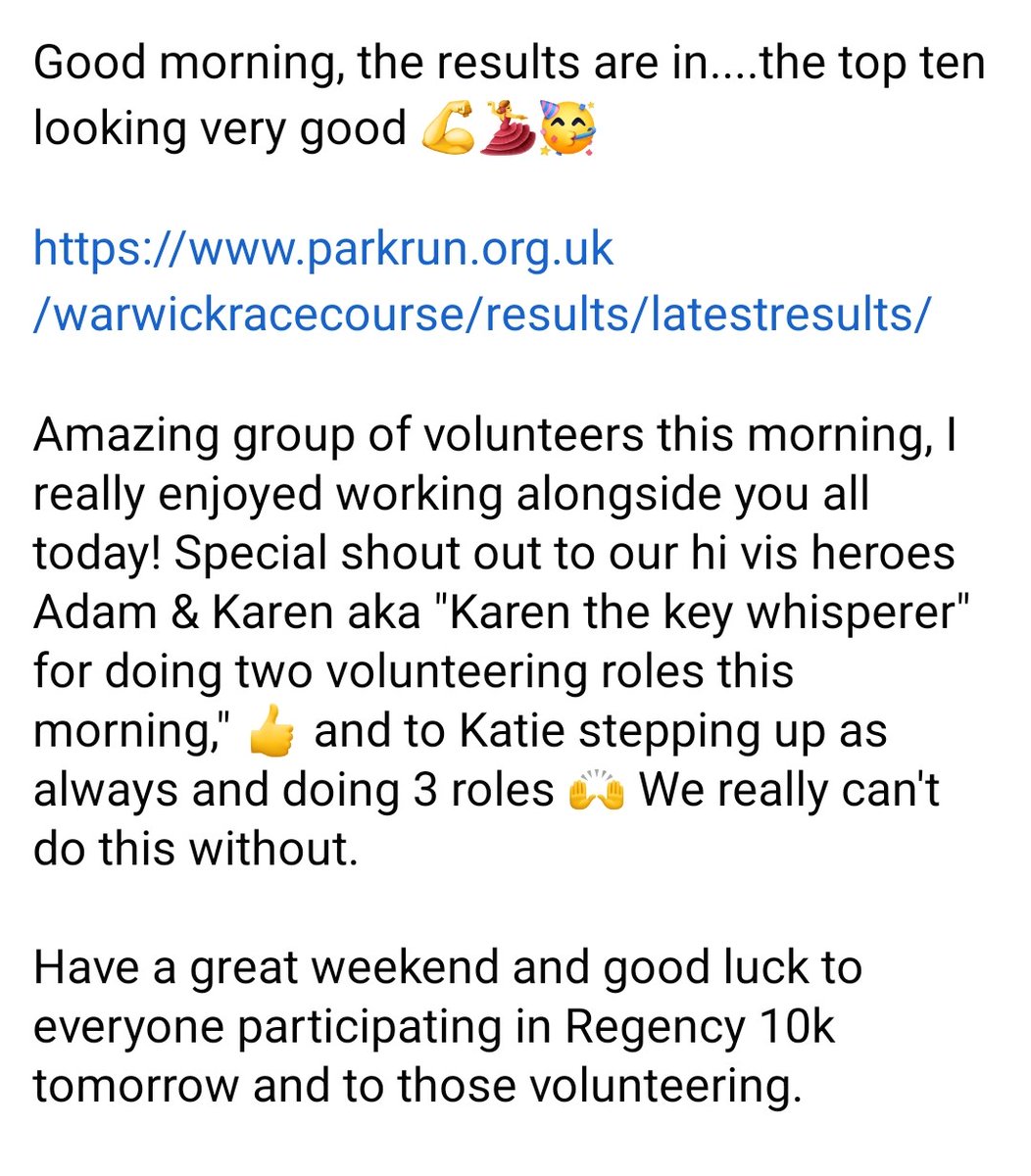 #loveparkrun 

Thanks Neesha
This week's RD