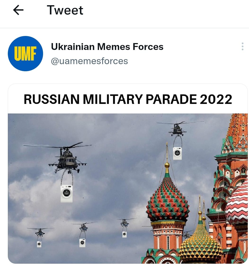 discordowy's tweet photo. #Rosja przygotowuje już na swoją paradę #wojskową Łupy wojenne.
#DWŚ #NOSYSTEMISSAFE #FCKPUTIN https://t.co/70HnnrdwGG