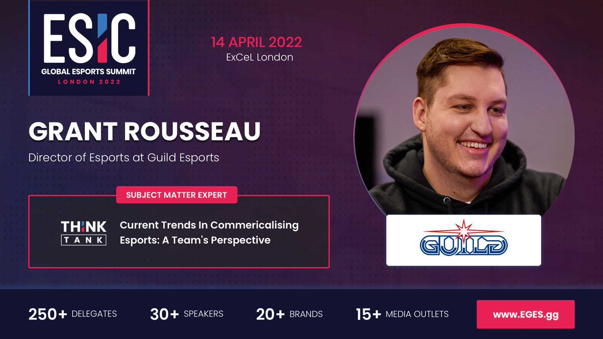 EsicSummit's tweet photo. Grant Rousseau (@GrantRous), Director of Esports at @Guildesports will be speaking at the @ESIC_Official Global Esports Summit 2022!
📍 ExCeL, London
📅 14 April 2022
For more info and to secure your tickets visit:
https://t.co/8qcJDrcpeC
#ESICSummit https://t.co/oE46mvrbdY