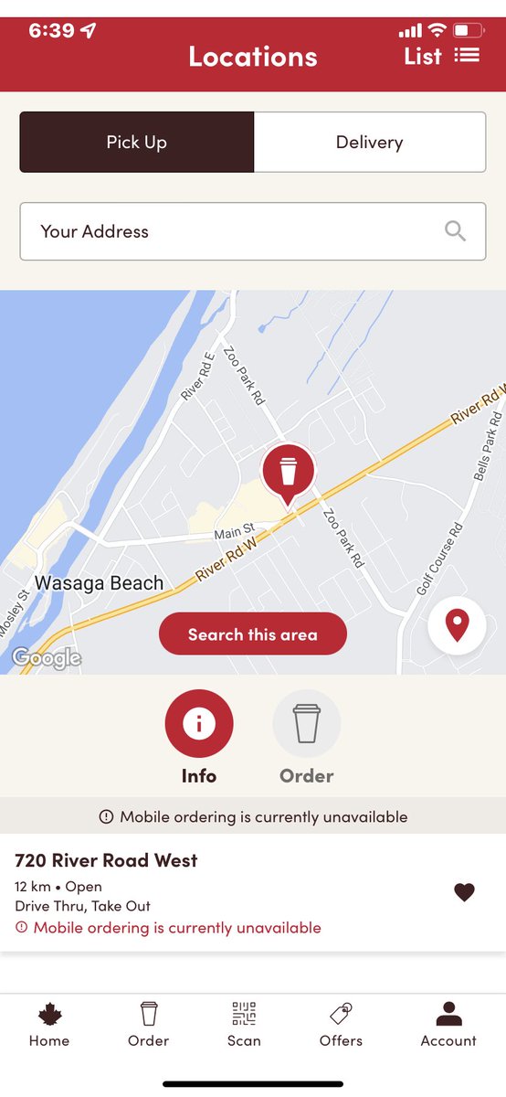 #Tim Hortons Mobile app ordering online is unavailable