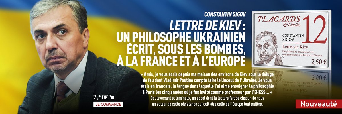 🇺🇦 Au cœur du conflit à #Kiev depuis la cave qui lui sert d'abri #ConstantinSigov l'un des plus grands #philosophes contemporains en #Ukraine adresse une lettre à ses amis français, à découvrir ici : editionsducerf.fr/librairie/livr…