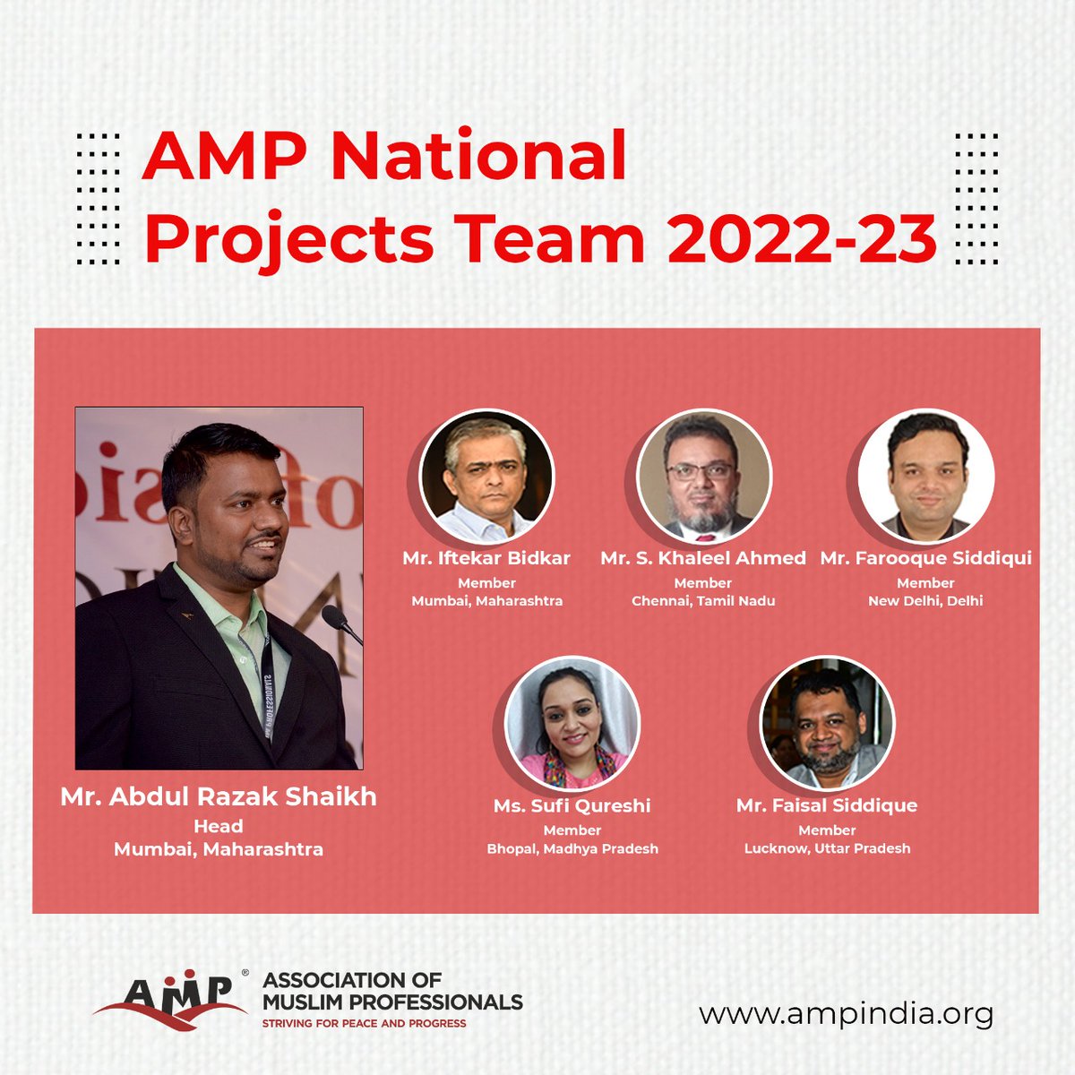 aamiredresy's tweet photo. #AMP is pleased to announce its new #LeadershipTeams for 2022-23

Let's welcome our teams onboard the #AMPstage

✅National Coordination Team
✅State Executive Teams
✅National Project Team
✅NGO Connect Team
✅Institute Connect Team

For more details:
https://t.co/kxGgyz4bRE https://t.co/G8UWX9RbJJ
