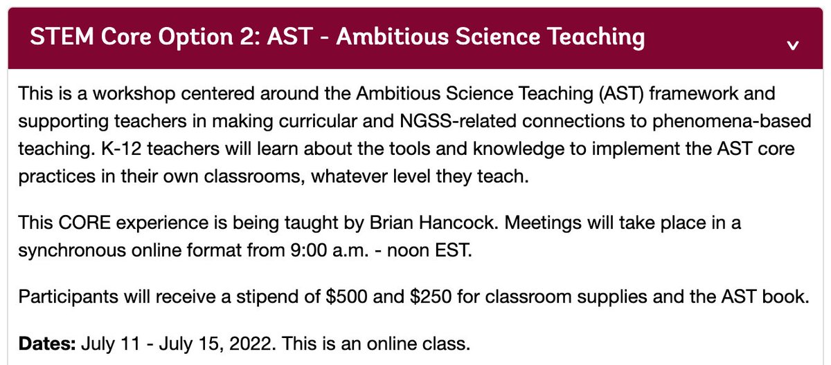 JBrianHancock's tweet image. Please RT! 

Join us July 11-15 for our STEM Core Option 2: #AST #AmbitiousScienceTeaching online (synchronous) #professionaldevelopment for K-12 teachers! $500 stipend and $250 for supplies. Limited space.

More info &amp;amp; others opportunities @almacollege:
alma.edu/summer-at-alma/